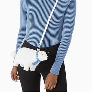 KATE SPADE ARCTIC FRIENDS POLAR BEAR CROSSBODY BAG Purse White Blue New